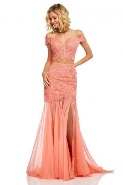 Sherri Hill - 52719 Two Piece Lace Off-Shoulder Chiffon Trumpet Dress 10 Sherri Hill - 52719 Two Piece Lace Off-Shoulder Chiffon Trumpet Dress