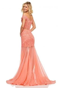 Sherri Hill - 52719 Two Piece Lace Off-Shoulder Chiffon Trumpet Dress