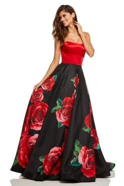 Sherri Hill - 52722 Strapless Satin And Floral Print A-line Dress 11 Sherri Hill - 52722 Strapless Satin And Floral Print A-line Dress