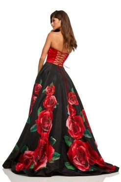 Sherri Hill - 52722 Strapless Satin And Floral Print A-line Dress