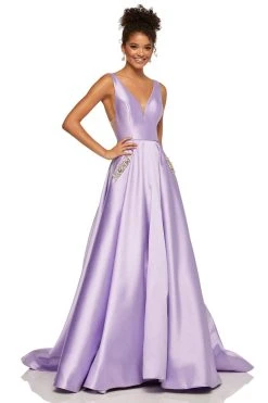 Sherri Hill - 52726 V-Neck Beaded Mikado Long Dress