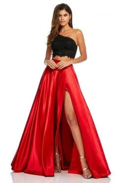 Sherri Hill - 52730 Two Piece Lace One Shoulder Charmeuse A-line Dress