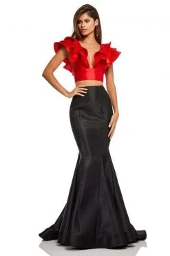 Sherri Hill - 52747 Two Piece Ruffled Sleeved Long Dress