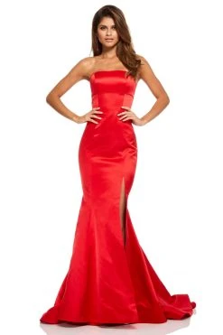 Sherri Hill - 52753 Satin Strapless Fitted Dress With Sweep Train