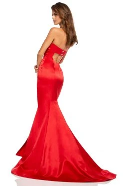 Sherri Hill - 52753 Satin Strapless Fitted Dress With Sweep Train