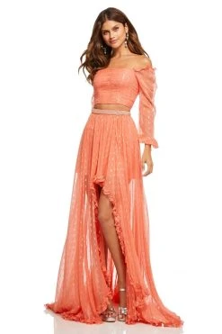 Sherri Hill - 52756 Off The Shoulder Two Piece Dress With High-Low Hem