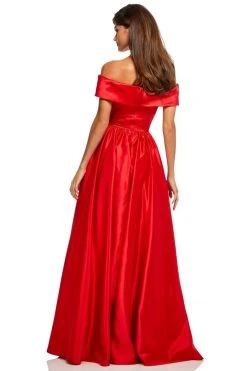 Sherri Hill - 52769 Surplice Foldover Off Shoulder Satin Gown