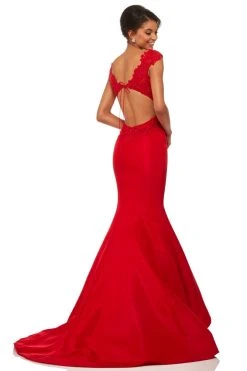 Sherri Hill - 52772 Lace Bateau Neck Mermaid Dress With Train