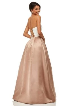 Sherri Hill - 52774 Strapless Corset Lace Bodice Satin A-Line Gown