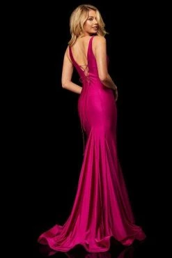 Sherri Hill - 52780 Long Deep V-neck Mermaid Dress With Train