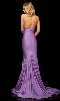 Sherri Hill - 52784 Satin Cross Halter Mermaid Dress With Train