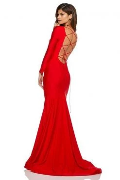 Sherri Hill - 52785 Long Sleeve Bateau Satin Trumpet Dress