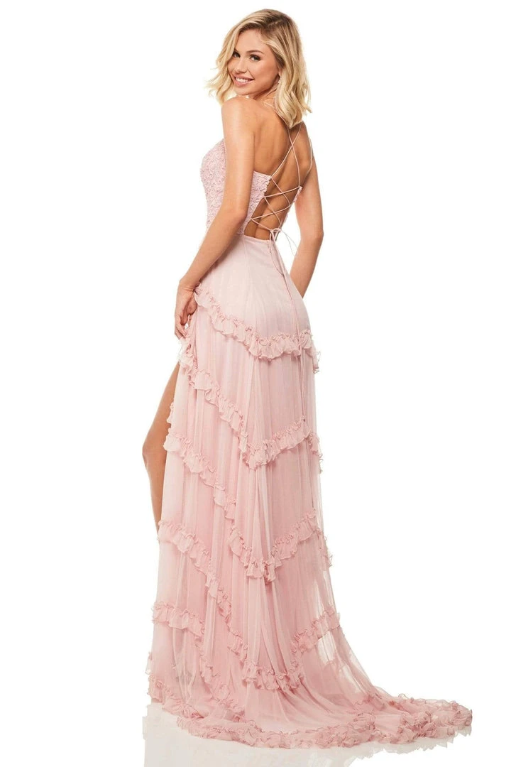 Sherri Hill - 52805 Lace Scoop Neck Chiffon Sheath Dress 4 Sherri Hill - 52805 Lace Scoop Neck Chiffon Sheath Dress