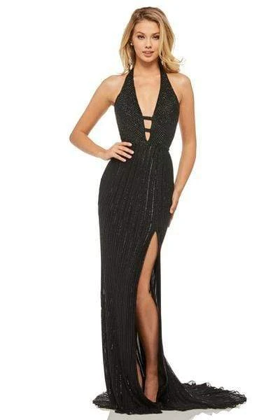 Sherri Hill - 52807 Long Beaded Deep Halter V-neck Fitted Dress 3 Sherri Hill - 52807 Long Beaded Deep Halter V-neck Fitted Dress