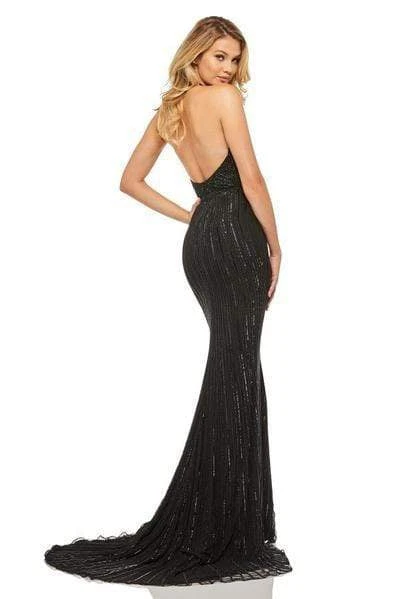 Sherri Hill - 52807 Long Beaded Deep Halter V-neck Fitted Dress 4 Sherri Hill - 52807 Long Beaded Deep Halter V-neck Fitted Dress