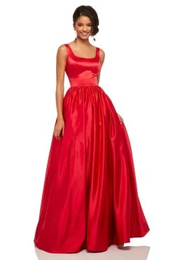 Sherri Hill - 52813 Long Scoop Neck Satin A Line Dress