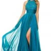 Sherri Hill - 52817 Lace Appliqued High Slit Chiffon Gown 1 Sherri Hill - 52817 Lace Appliqued High Slit Chiffon Gown