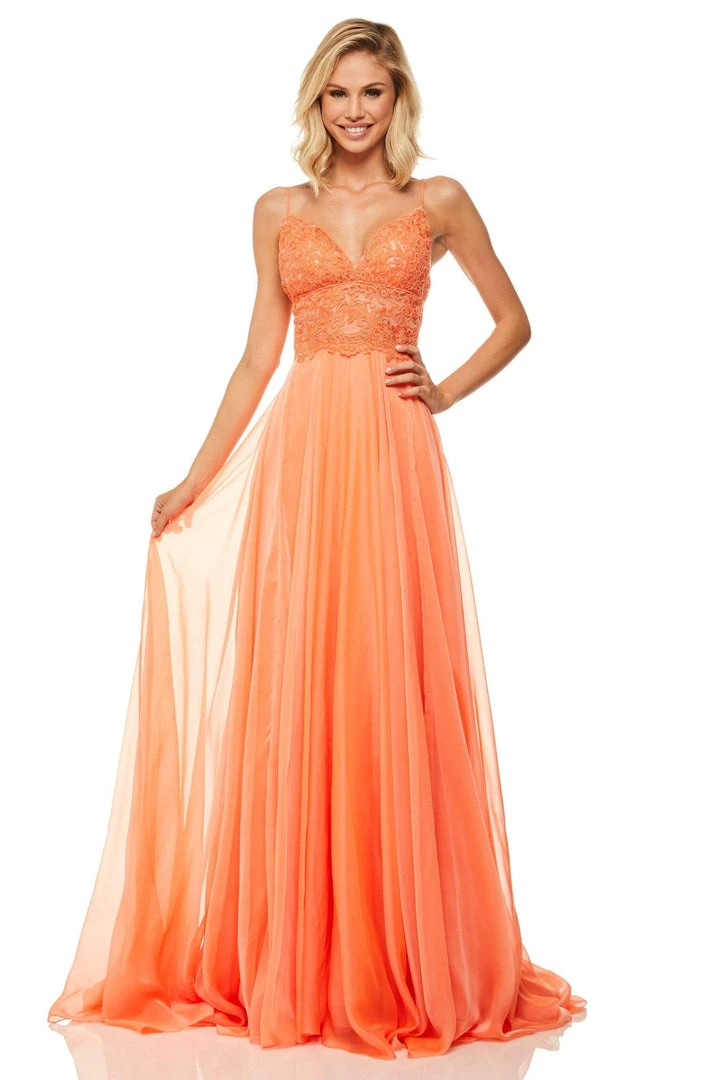 Sherri Hill - 52818 Long Appliqued Illusion Midriff Chiffon Dress 5 Sherri Hill - 52818 Long Appliqued Illusion Midriff Chiffon Dress