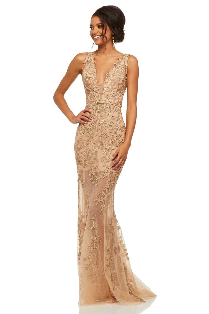Sherri Hill - 52820 Lace Appliqued Pipe Waist Sheer Gown 3 Sherri Hill - 52820 Lace Appliqued Pipe Waist Sheer Gown