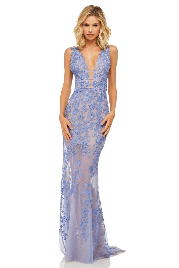 Sherri Hill - 52820 Lace Appliqued Pipe Waist Sheer Gown 5 Sherri Hill - 52820 Lace Appliqued Pipe Waist Sheer Gown