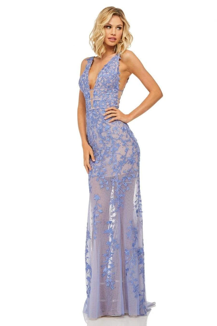 Sherri Hill - 52820 Lace Appliqued Pipe Waist Sheer Gown 7 Sherri Hill - 52820 Lace Appliqued Pipe Waist Sheer Gown