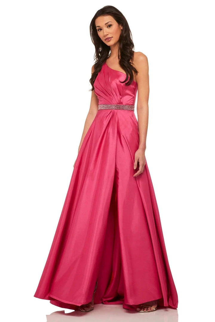 Sherri Hill - 52838 Ruched Bodice Asymmetrical High Slit Gown 5 Sherri Hill - 52838 Ruched Bodice Asymmetrical High Slit Gown