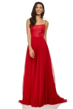 Sherri Hill - 52839 Taffeta Lace-up Back Long Chiffon Dress 27 Sherri Hill - 52839 Taffeta Lace-up Back Long Chiffon Dress