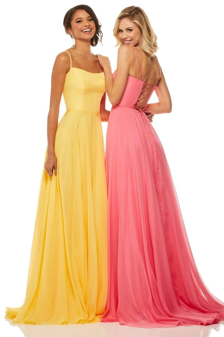 Sherri Hill - 52839 Taffeta Lace-up Back Long Chiffon Dress 16 Sherri Hill - 52839 Taffeta Lace-up Back Long Chiffon Dress