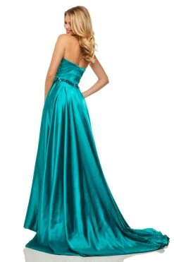 Sherri Hill - 52841 Strapless High Slit Charmeuse A Line Dress