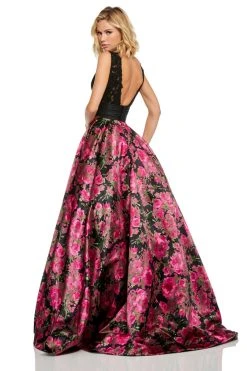 Sherri Hill - 52861 V-Neck Black Print Dress