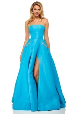 Sherri Hill - 52871 Long Strapless High Slit A Line Dress