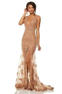 Sherri Hill - 52875 Plunging V-Neck Lace Long Dress 14 Sherri Hill - 52875 Plunging V-Neck Lace Long Dress