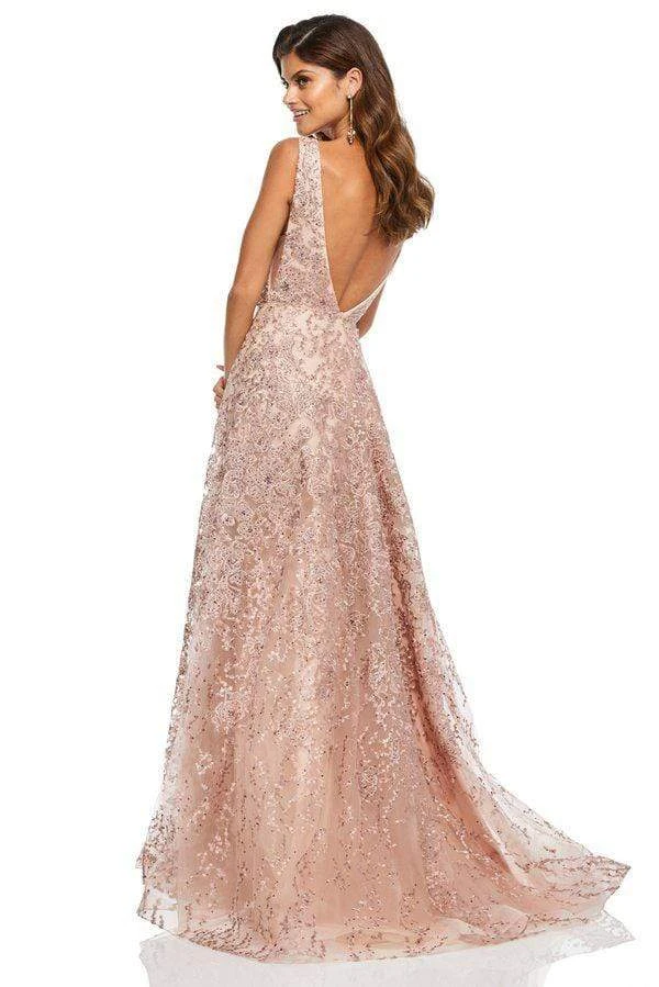 Sherri Hill - 52877 Long Lace Deep V-neck A-line Dress 4 Sherri Hill - 52877 Long Lace Deep V-neck A-line Dress