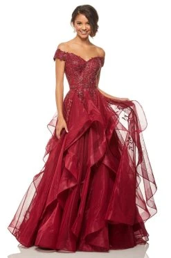 Sherri Hill - 52880 Metallic Lace Off The Shoulder Tulle Ballgown
