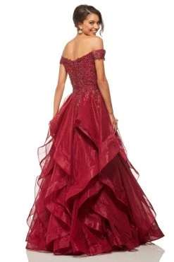 Sherri Hill - 52880 Metallic Lace Off The Shoulder Tulle Ballgown