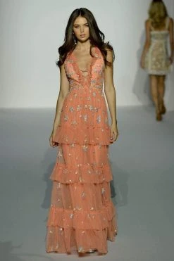 Sherri Hill - 52884 Embroidered Deep V-neck Layered Ruffled Dress