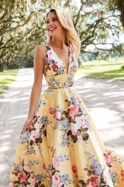 Sherri Hill - 52909 Floral Print Deep V-neck A-line Dress 15 Sherri Hill - 52909 Floral Print Deep V-neck A-line Dress