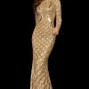 Sherri Hill - 52916 Beaded Long Sleeve Sexy Open Back Dress