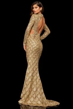 Sherri Hill - 52916 Beaded Long Sleeve Sexy Open Back Dress