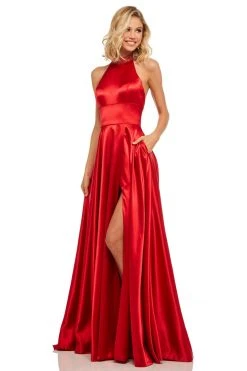 Sherri Hill - 52920 Beaded High Halter Neckline Satin Dress