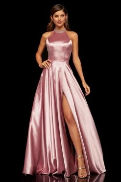 Sherri Hill - 52920 Beaded High Halter Neckline Satin Dress