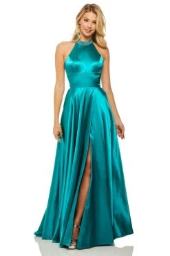 Sherri Hill - 52920 Beaded High Halter Neckline Satin Dress