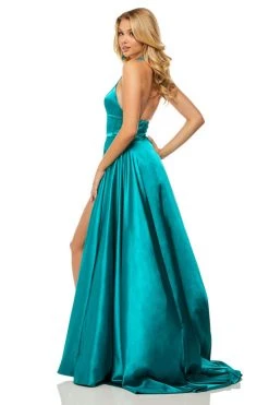 Sherri Hill - 52920 Beaded High Halter Neckline Satin Dress