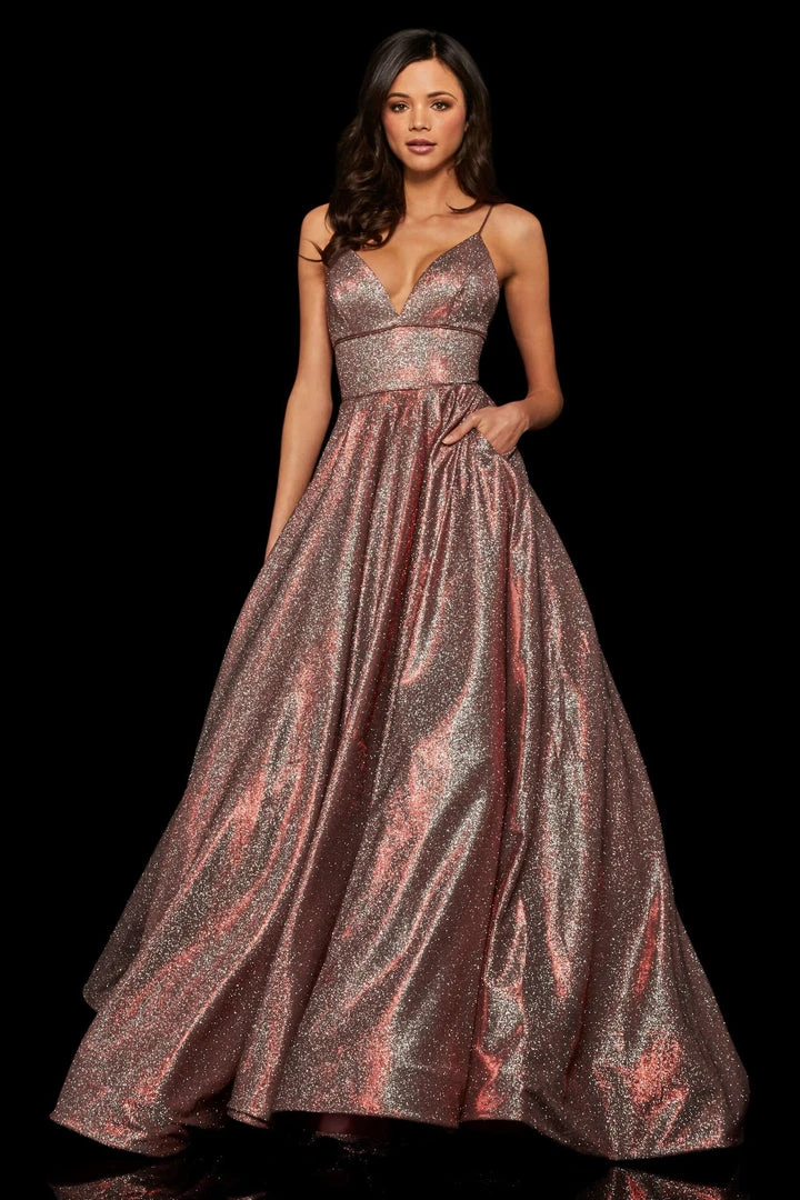 Sherri Hill - 52960 V- Neckline Empire Glitter A Line Dress 12 Sherri Hill - 52960 V- Neckline Empire Glitter A Line Dress