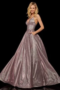Sherri Hill - 52960 V- Neckline Empire Glitter A Line Dress 21 Sherri Hill - 52960 V- Neckline Empire Glitter A Line Dress