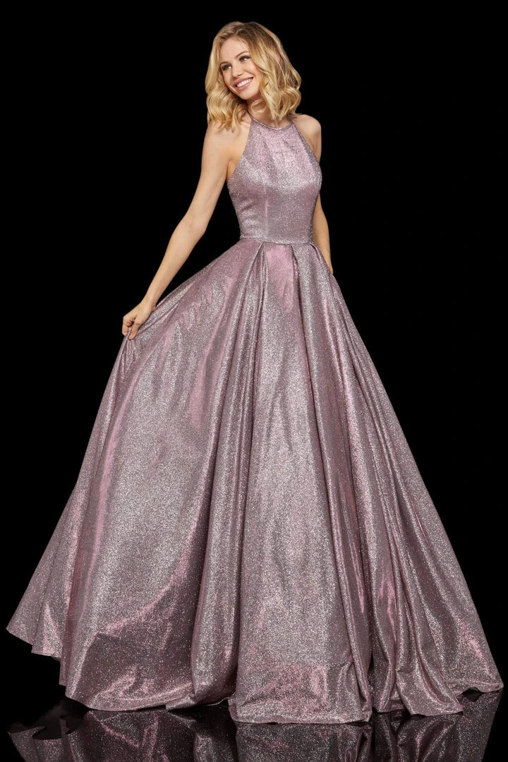 Sherri Hill - 52964 High Halter Neck Glitter Mesh Full A-Line Dress 5 Sherri Hill - 52964 High Halter Neck Glitter Mesh Full A-Line Dress