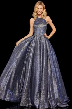 Sherri Hill - 52964 High Halter Neck Glitter Mesh Full A-Line Dress 22 Sherri Hill - 52964 High Halter Neck Glitter Mesh Full A-Line Dress