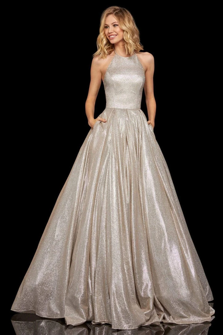 Sherri Hill - 52964 High Halter Neck Glitter Mesh Full A-Line Dress 9 Sherri Hill - 52964 High Halter Neck Glitter Mesh Full A-Line Dress