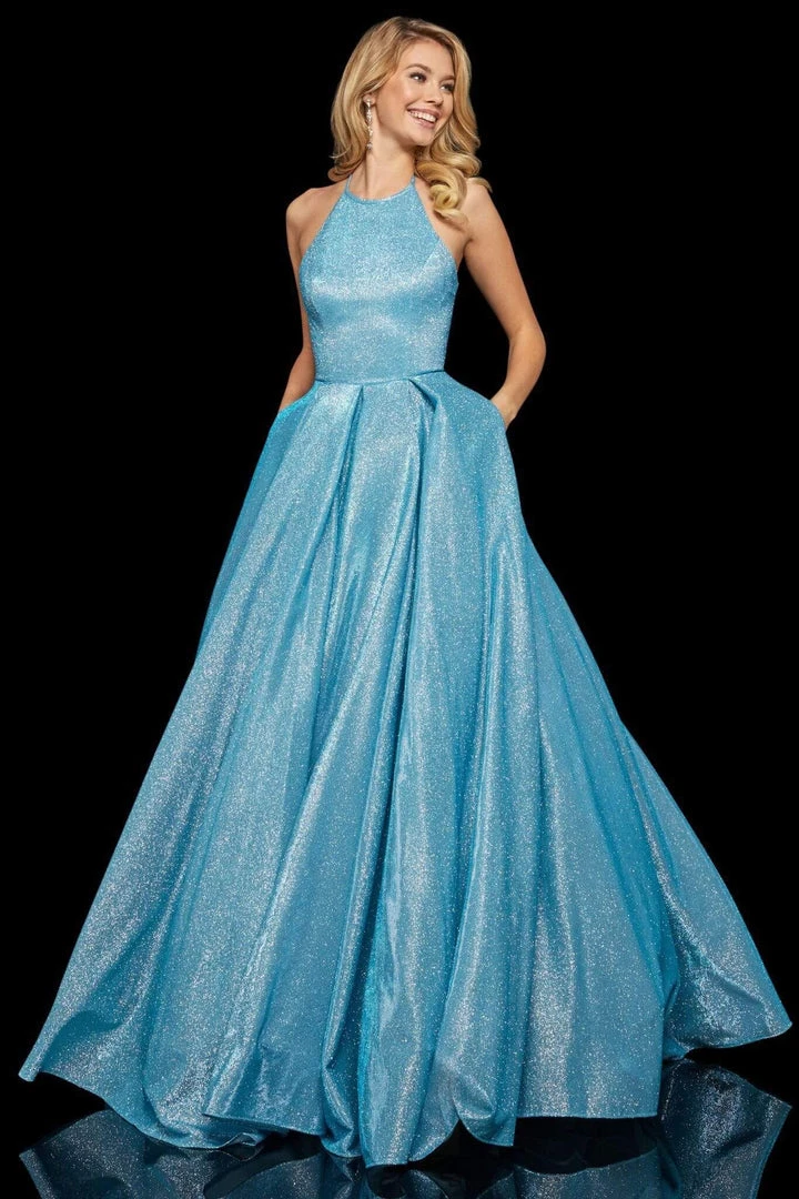 Sherri Hill - 52964 High Halter Neck Glitter Mesh Full A-Line Dress 8 Sherri Hill - 52964 High Halter Neck Glitter Mesh Full A-Line Dress