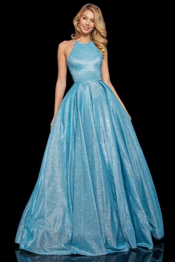 Sherri Hill - 52964 High Halter Neck Glitter Mesh Full A-Line Dress 6 Sherri Hill - 52964 High Halter Neck Glitter Mesh Full A-Line Dress
